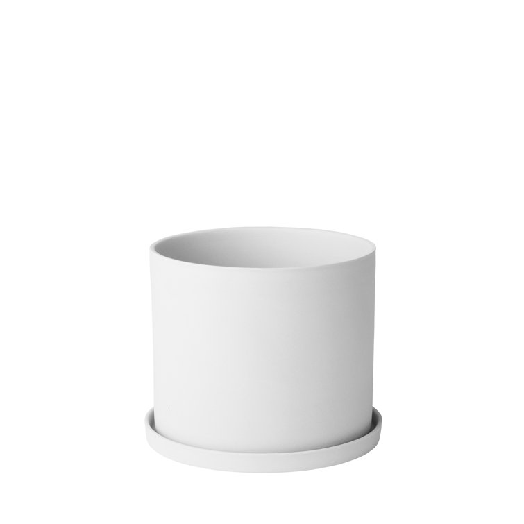 Nona Matte White Porcelain Round Herb Pot with Tray, 52oz