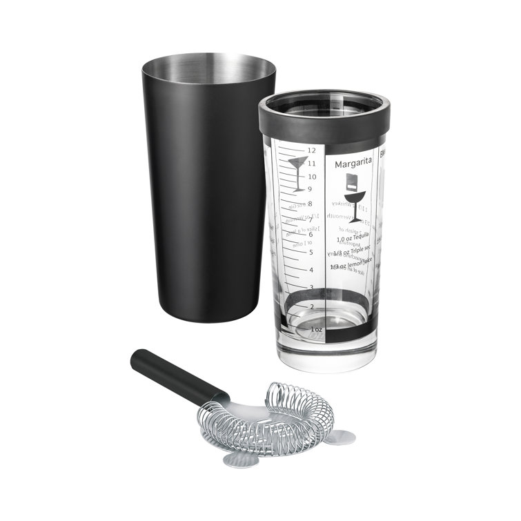 Black Stainless Steel and Glass Cocktail Shaker Set with Strainer