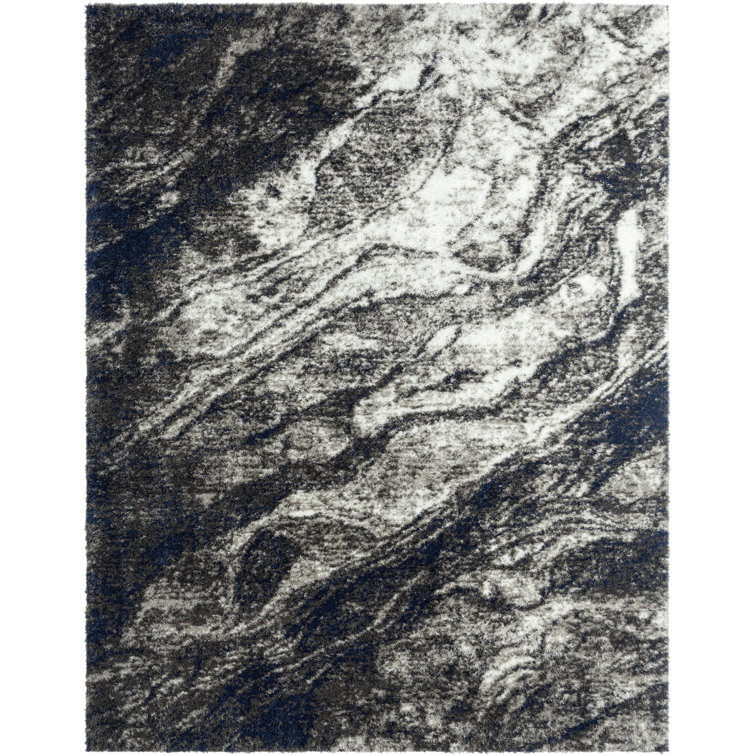 Abstract Black and Gray Shag 2' x 3' Area Rug