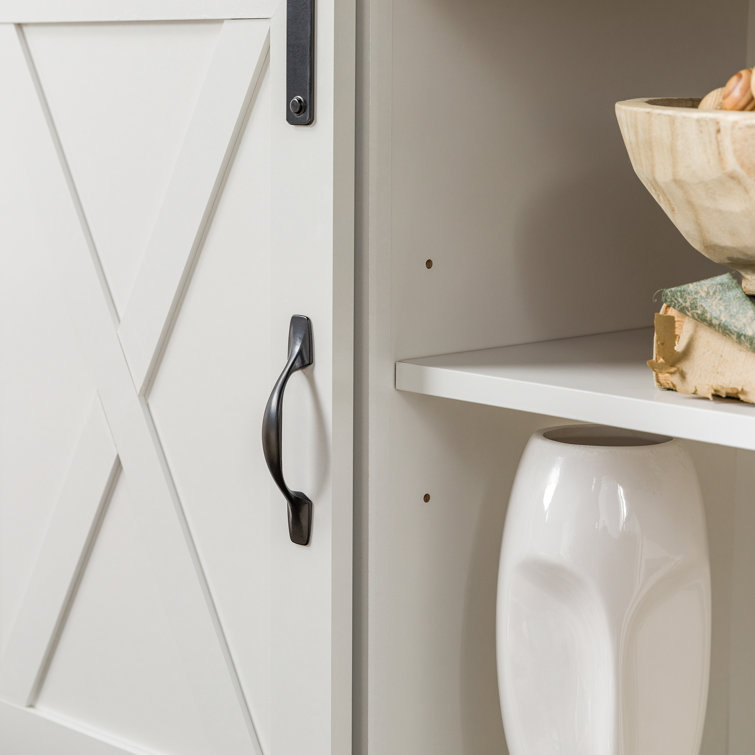 White and Brown MDF Corner TV Stand with Sliding Barn Doors