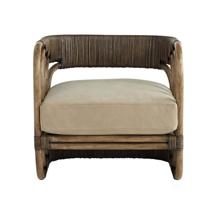 Palm Gray Rattan and Leather Handcrafted Armchair