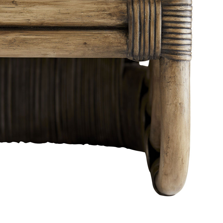 Palm Gray Rattan and Leather Handcrafted Armchair