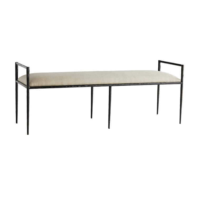 Natural Oatmeal Linen and Iron Upholstered Bench