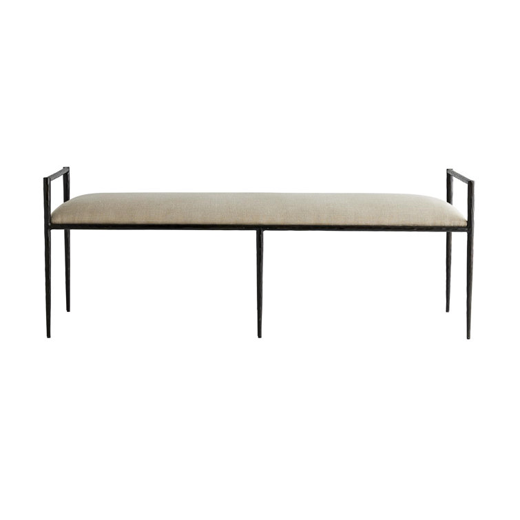 Natural Oatmeal Linen and Iron Upholstered Bench