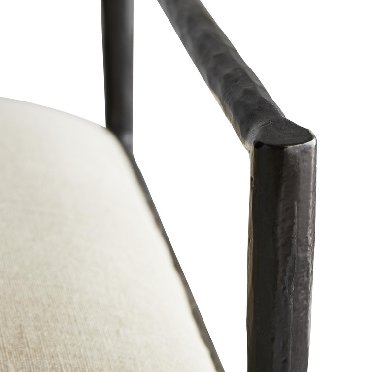 Natural Oatmeal Linen and Iron Upholstered Bench