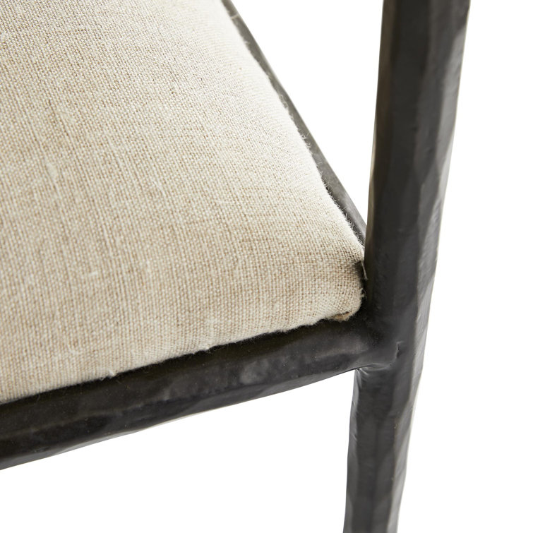 Natural Oatmeal Linen and Iron Upholstered Bench