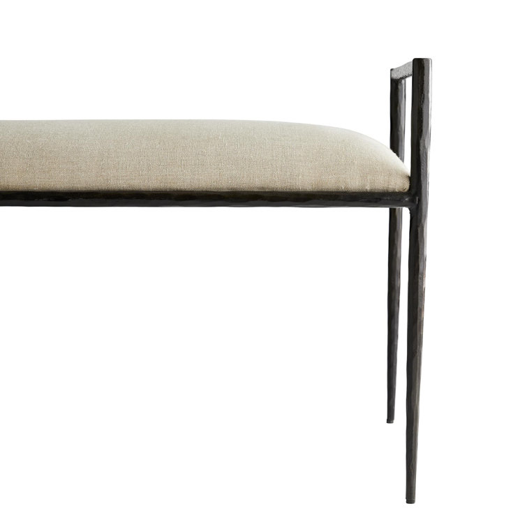 Natural Oatmeal Linen and Iron Upholstered Bench