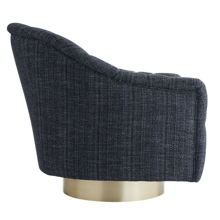 Indigo Tweed Swivel Barrel Chair with Satin Brass Base