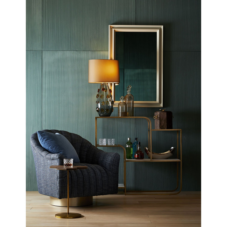 Indigo Tweed Swivel Barrel Chair with Satin Brass Base