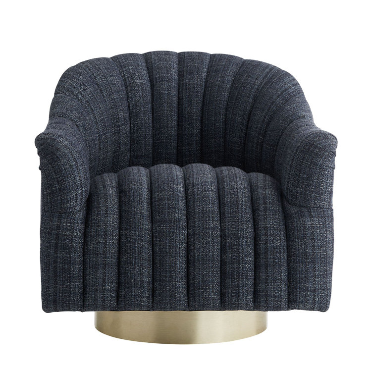 Indigo Tweed Swivel Barrel Chair with Satin Brass Base