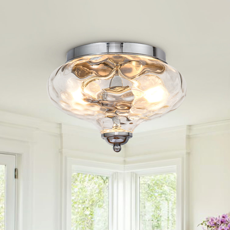 Chrome Water Pattern Glass Flush Mount Ceiling Light