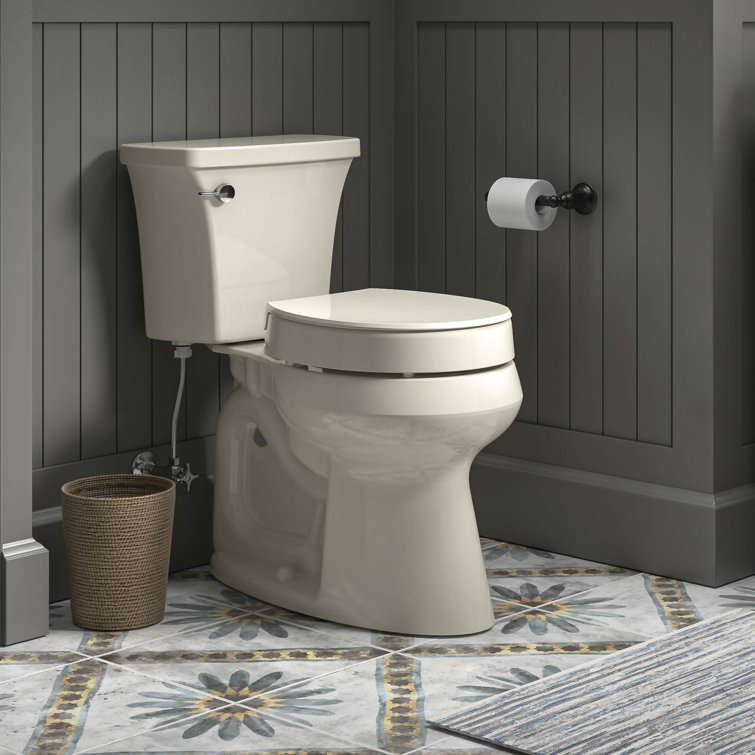 Biscuit Round Elevated Plastic Toilet Seat with Quiet-Close Lid