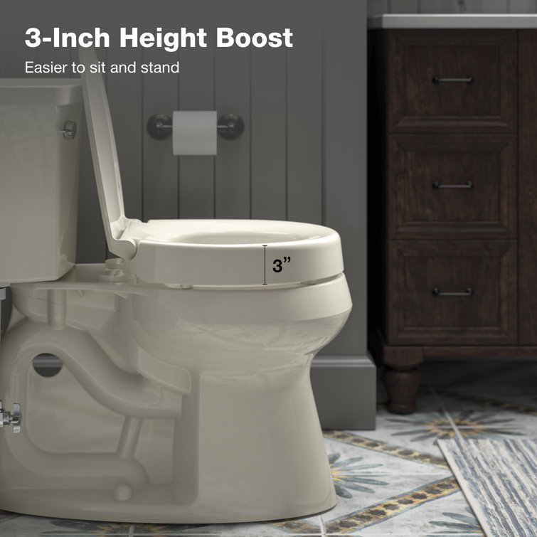 Biscuit Round Elevated Plastic Toilet Seat with Quiet-Close Lid