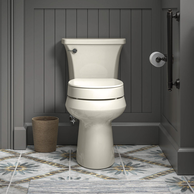 Biscuit Round Elevated Plastic Toilet Seat with Quiet-Close Lid