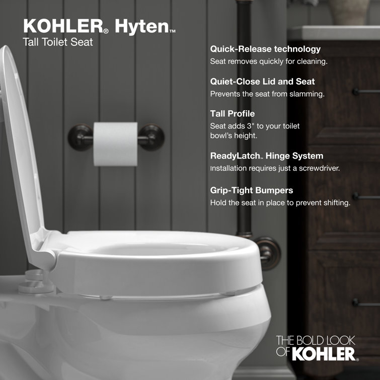 Hyten White Elevated Elongated Quiet-Close Toilet Seat