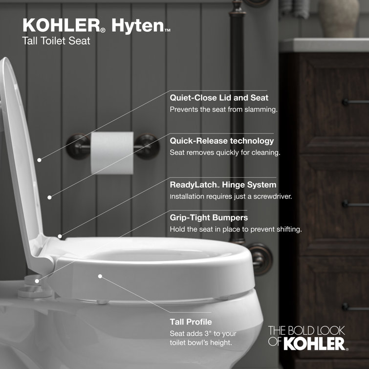 Hyten White Elevated Elongated Quiet-Close Toilet Seat