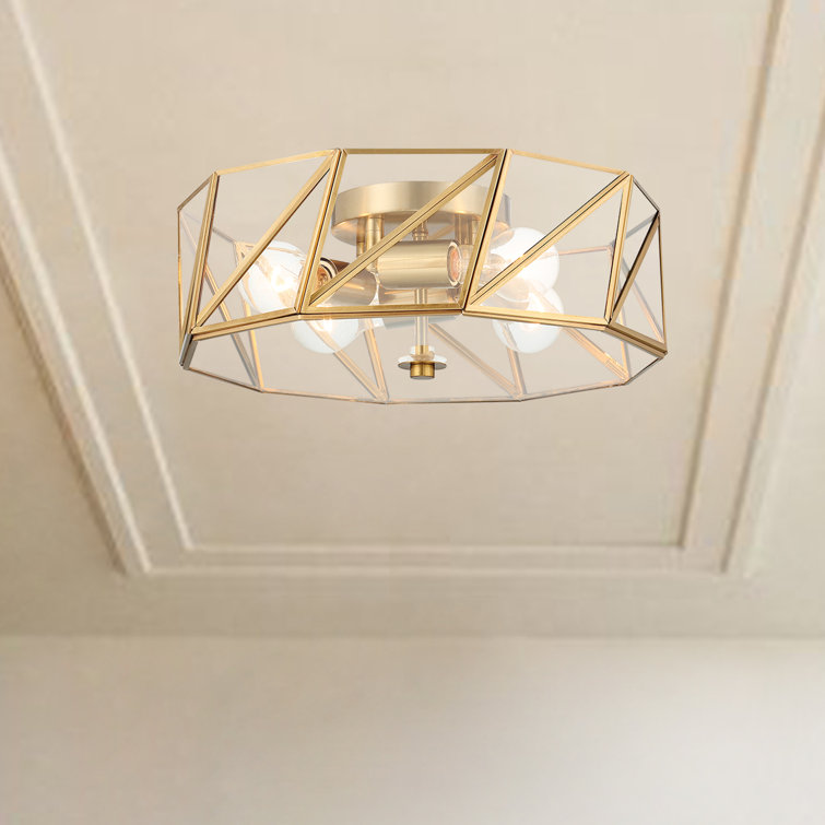Gold and Glass Geometric Drum LED Flush Mount