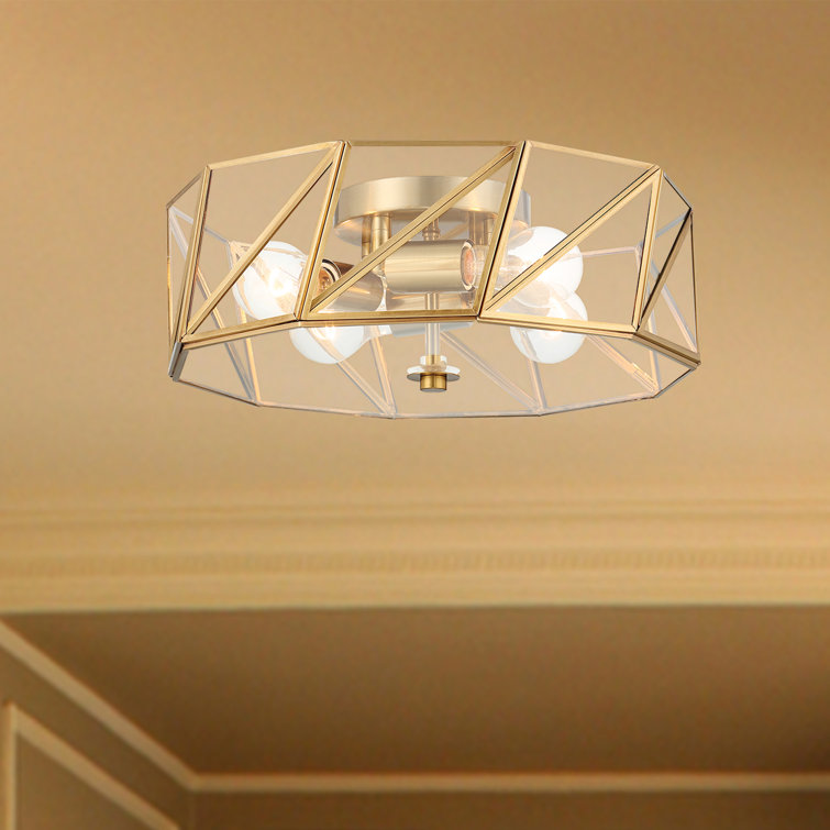 Gold and Glass Geometric Drum LED Flush Mount