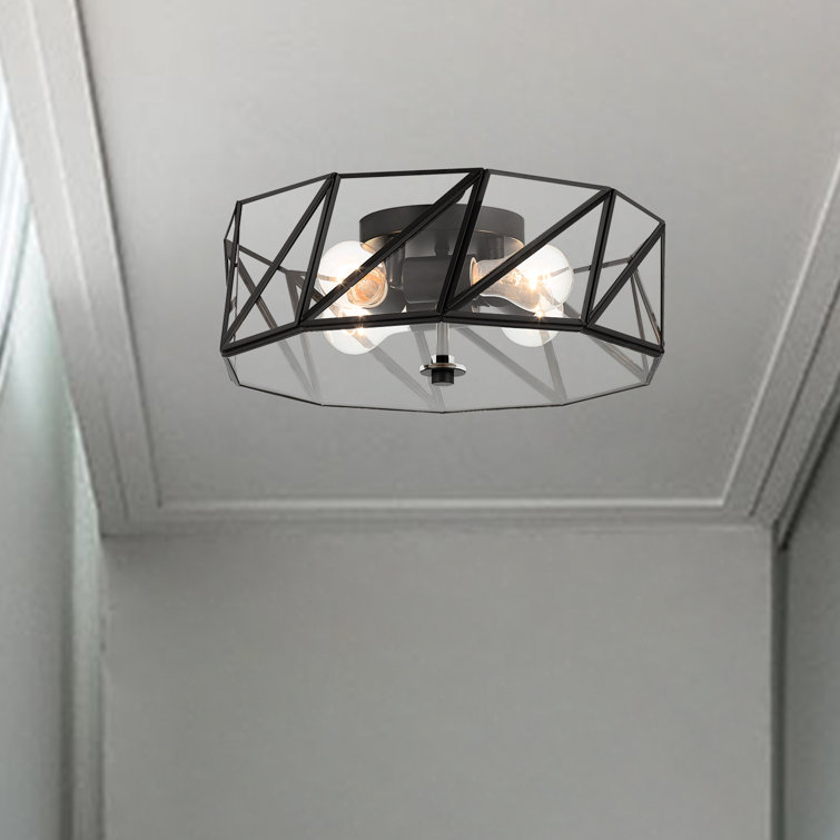 Black Glass Drum 4-Light Geometric Flush Mount