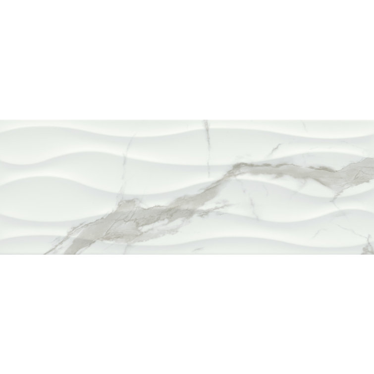Sculpture 13" x 13" White Ceramic Marble Look Tile