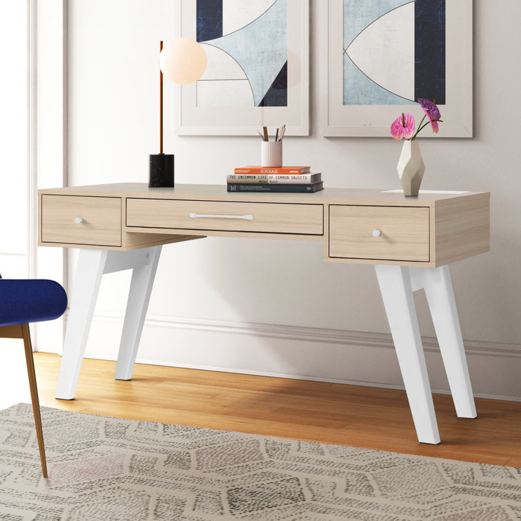 Soft Elm Scandinavian Computer Desk with Power Outlet and USB Ports