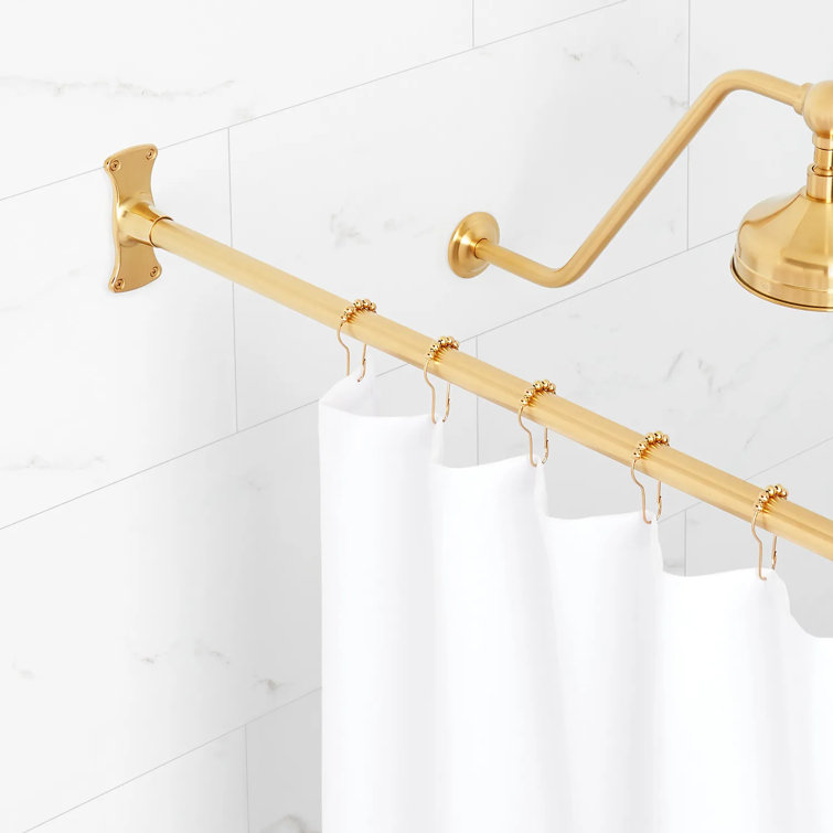 Brushed Gold 66" Brass Straight Wall Mounted Shower Curtain Rod