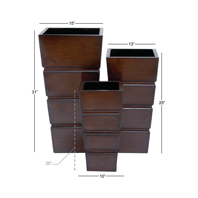 Rustic Brown Metal Indoor Outdoor Planter Set with Tapered Base