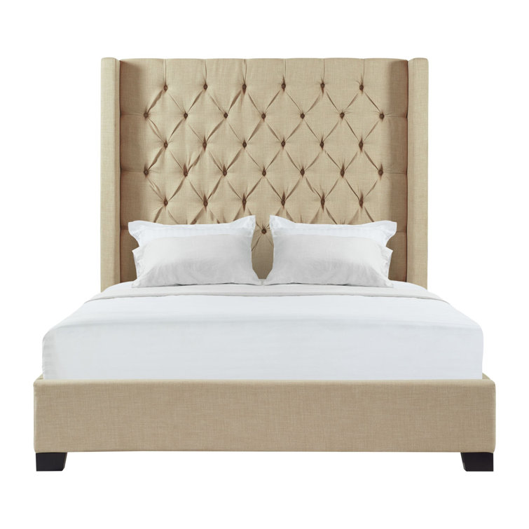 Arden King Beige Tufted Upholstered Wood Frame Bed