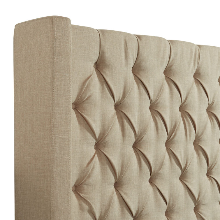 Arden King Beige Tufted Upholstered Wood Frame Bed