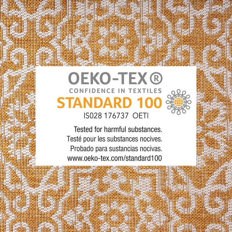 Yellow and White Geometric Synthetic 6' x 9' Rectangular Rug