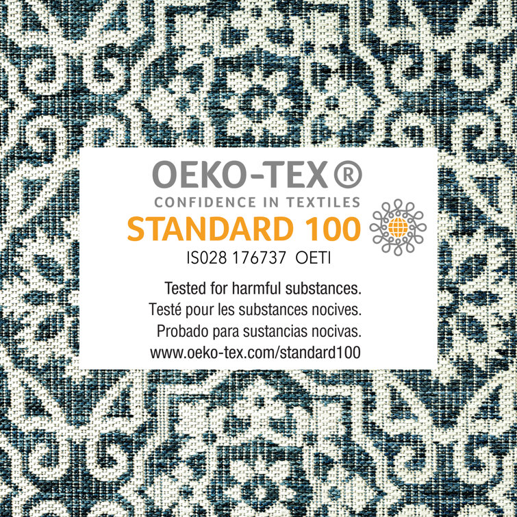 Teal Blue Geometric Synthetic Indoor/Outdoor Area Rug