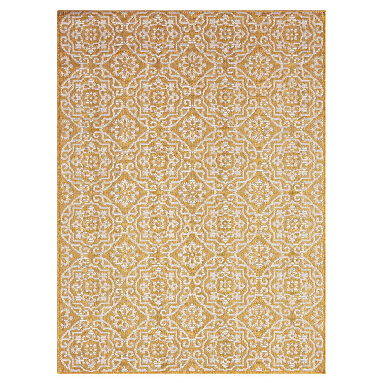 Danica Yellow and White Geometric Outdoor Area Rug