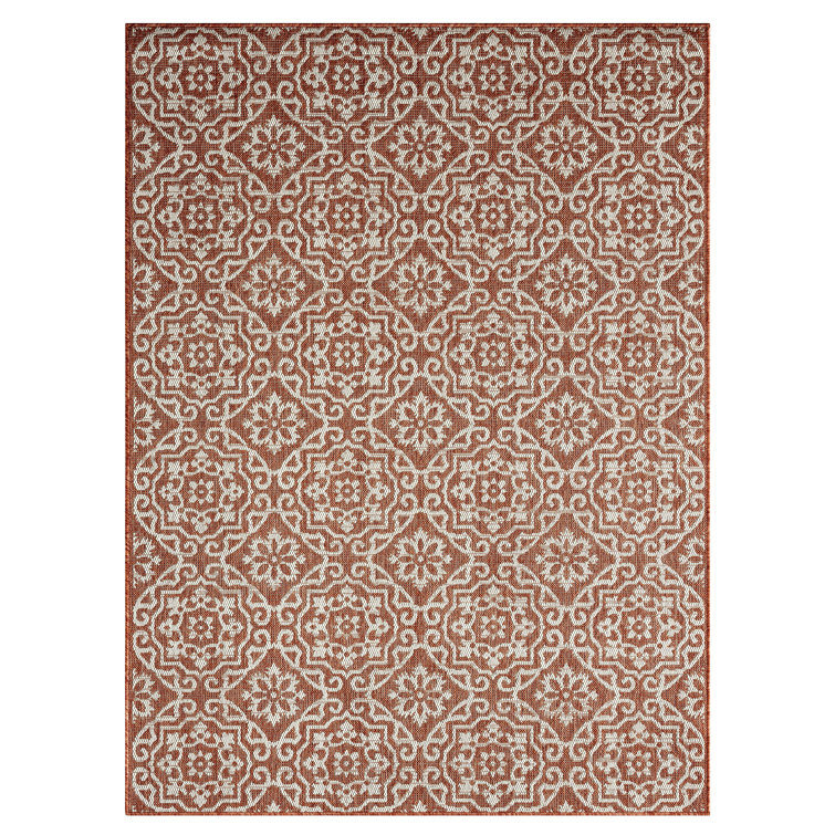 Terracotta Ivory Geometric Medallion Indoor/Outdoor Area Rug 6' x 9'