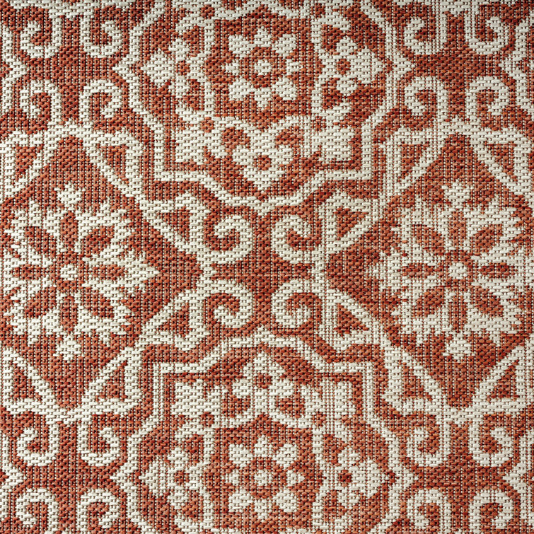 Terracotta Ivory Geometric Medallion Indoor/Outdoor Area Rug 6' x 9'
