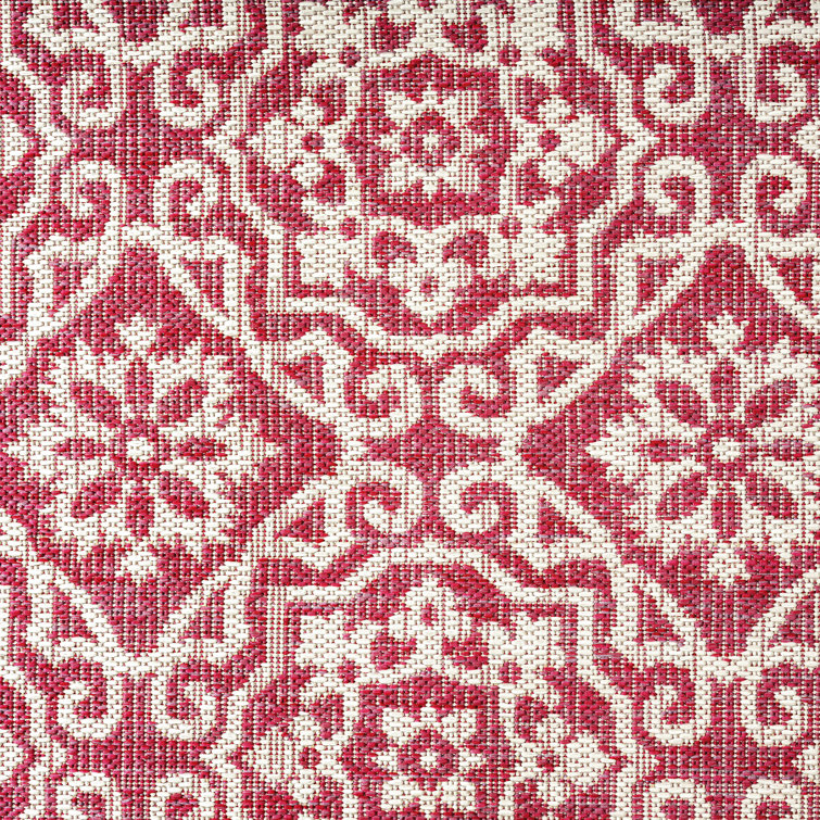Red and Ivory Geometric Synthetic 8' x 10' Reversible Area Rug