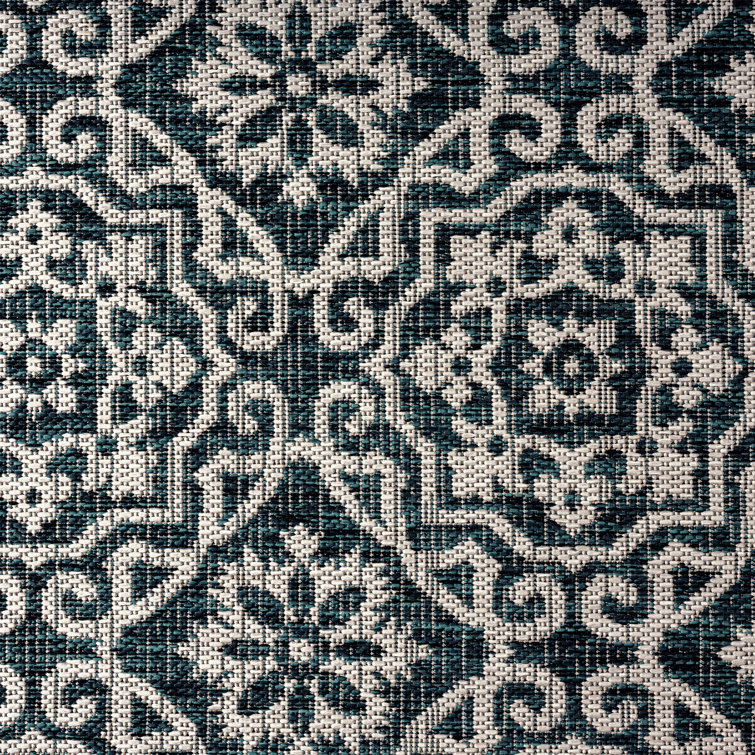 Navy Blue and Ivory Geometric Synthetic 8' x 10' Area Rug