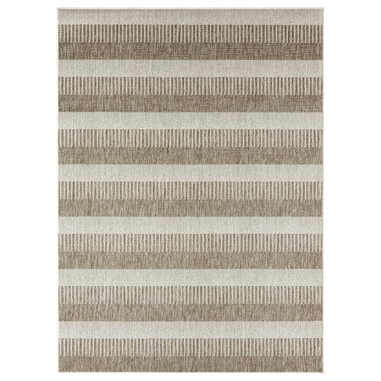 Taupe and Ivory Striped 8' x 10' Synthetic Rug