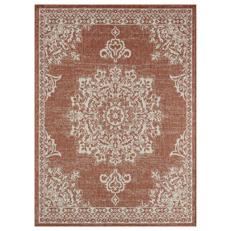 Reversible Rust Medallion 5' x 7' Synthetic Easy-Care Area Rug