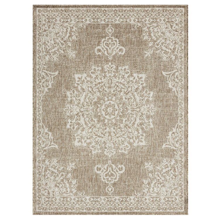 Taupe & Ivory Bohemian Medallion 6' x 9' Indoor/Outdoor Area Rug