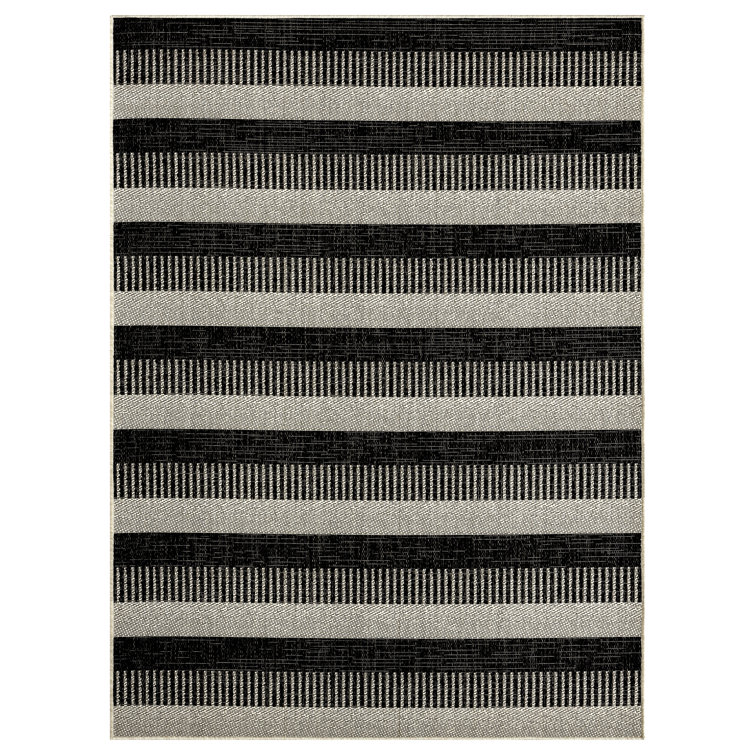 Charlotte Modern Black and Grey Striped Synthetic Indoor/Outdoor Rug