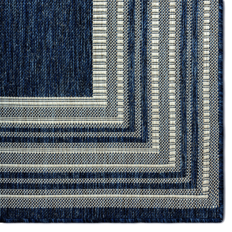 Navy Blue and Ivory Stripe Synthetic 8' x 10' Area Rug