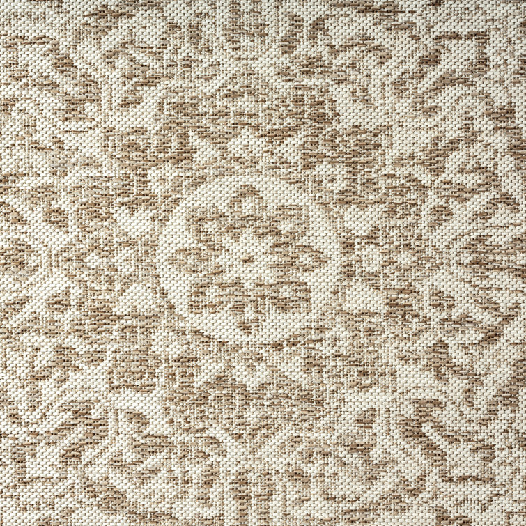 Azalea Medallion Taupe & Ivory Indoor/Outdoor Synthetic Area Rug, 5'2"x7'2"