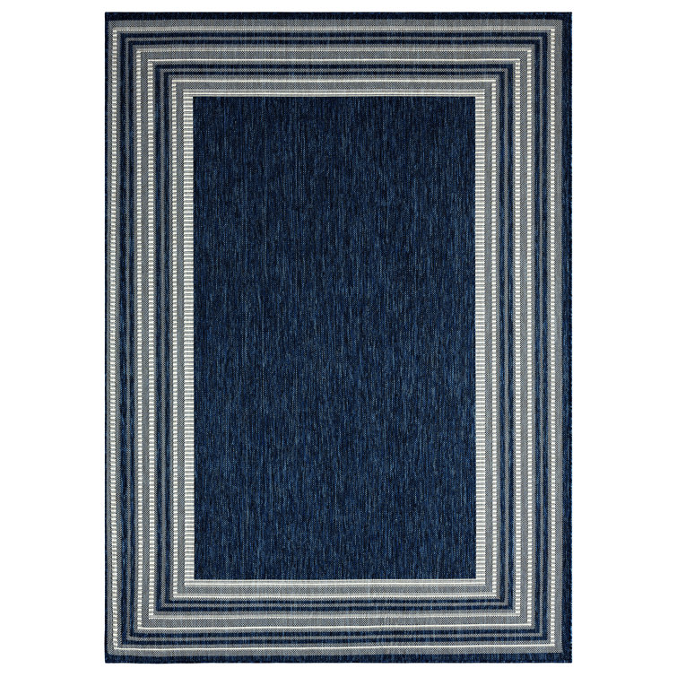 Navy Blue and Ivory Stripe Synthetic 8' x 10' Area Rug