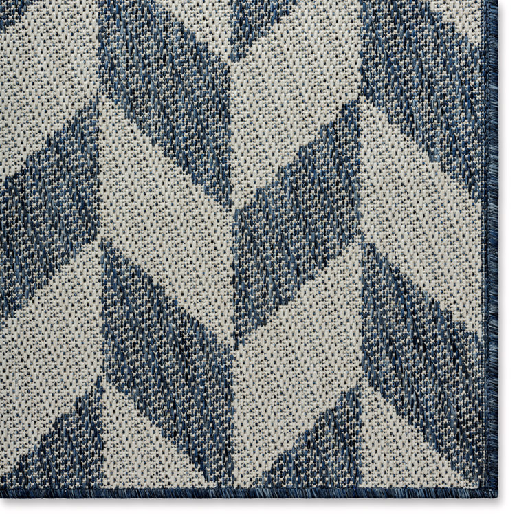 Blue and Cream Geometric 8' x 10' Synthetic Indoor/Outdoor Rug