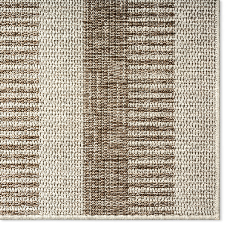 Taupe and Ivory Striped 8' x 10' Synthetic Rug