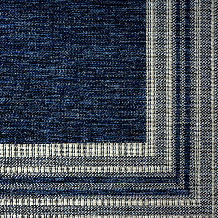 Navy Blue and Ivory Stripe Synthetic 8' x 10' Area Rug
