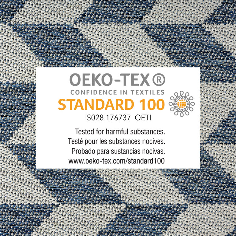 Blue and Cream Geometric 8' x 10' Synthetic Indoor/Outdoor Rug