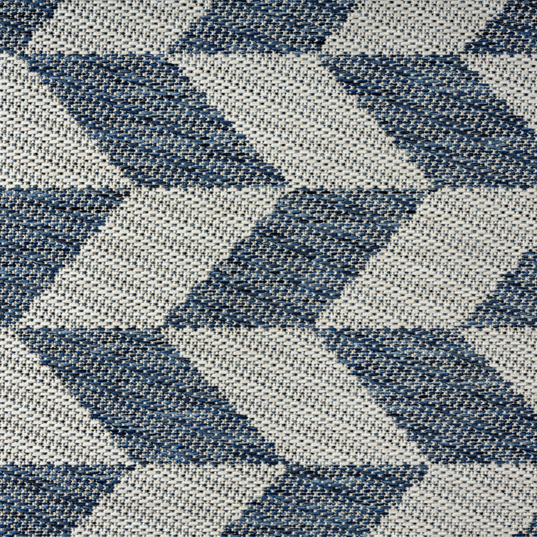 Blue and Cream Geometric 8' x 10' Synthetic Indoor/Outdoor Rug