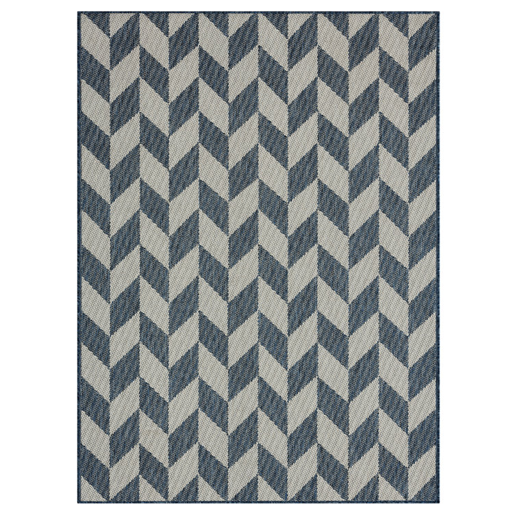 Blue and Cream Geometric 8' x 10' Synthetic Indoor/Outdoor Rug