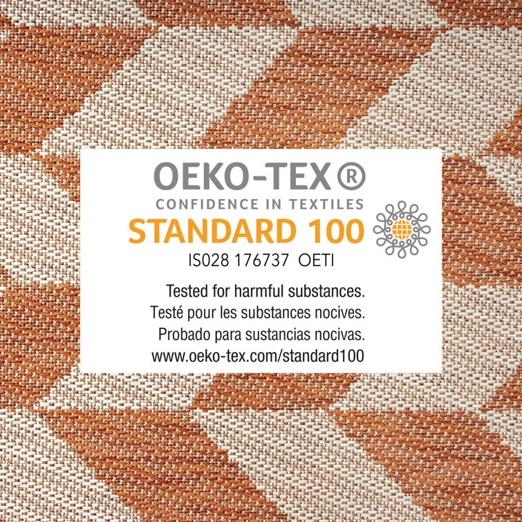 Orange and Ivory Geometric Synthetic Indoor/Outdoor Rug, 6' x 9'
